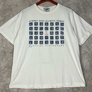 Vintage 2000 Olympic Games T-Shirt Men XL White Sydney Official Pictograms Acme